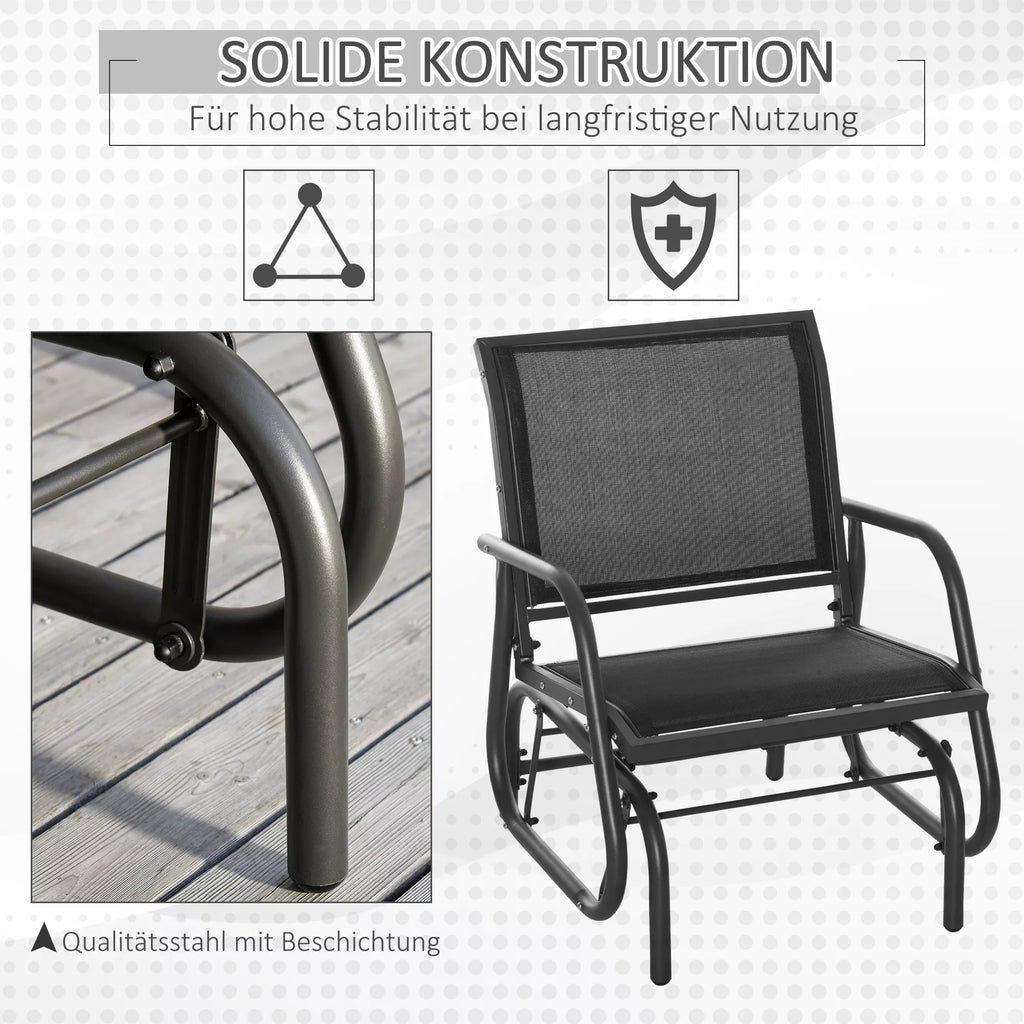 Sūpynės kėdė Sodo kėdė iš metalo Sūpynės kėdė su porankiais Atlošas Sodo sūpynės, atlaikančios iki 120 kg svorį Lauko poilsio kėdė balkonui, sodui, terasai Juoda