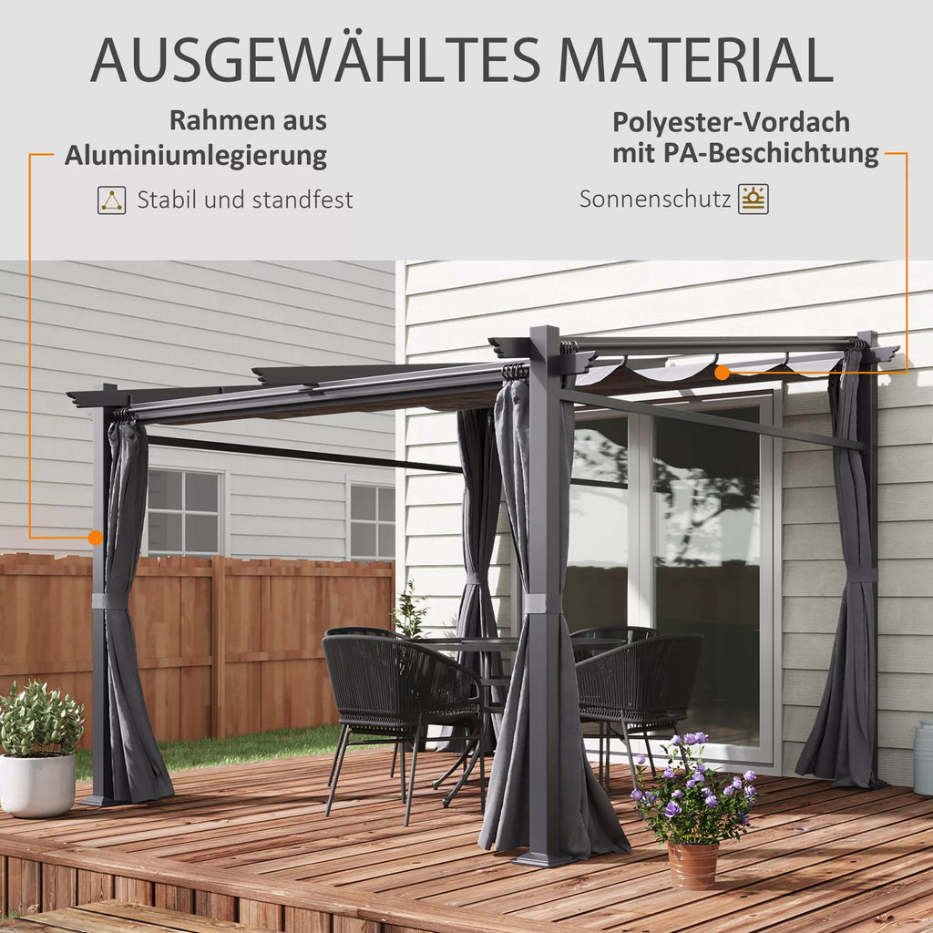 Pergola, įskaitant tvirtinimo medžiagas, ištraukiamas stogas, 2,97 m x 2,95 m x 2,3 m, tamsiai pilka