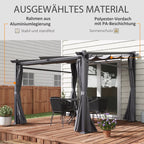 Pergola, įskaitant tvirtinimo medžiagas, ištraukiamas stogas, 2,97 m x 2,95 m x 2,3 m, tamsiai pilka