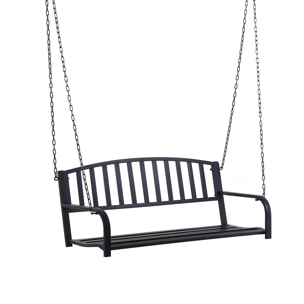 Pakabinama suolelė 2 vietų sodo sūpynės Sūpynės suolelis Holivudo sūpynės Pakabinamas suolelis su grandinėmis Metalo Juodas 127 x 60 x 53 cm