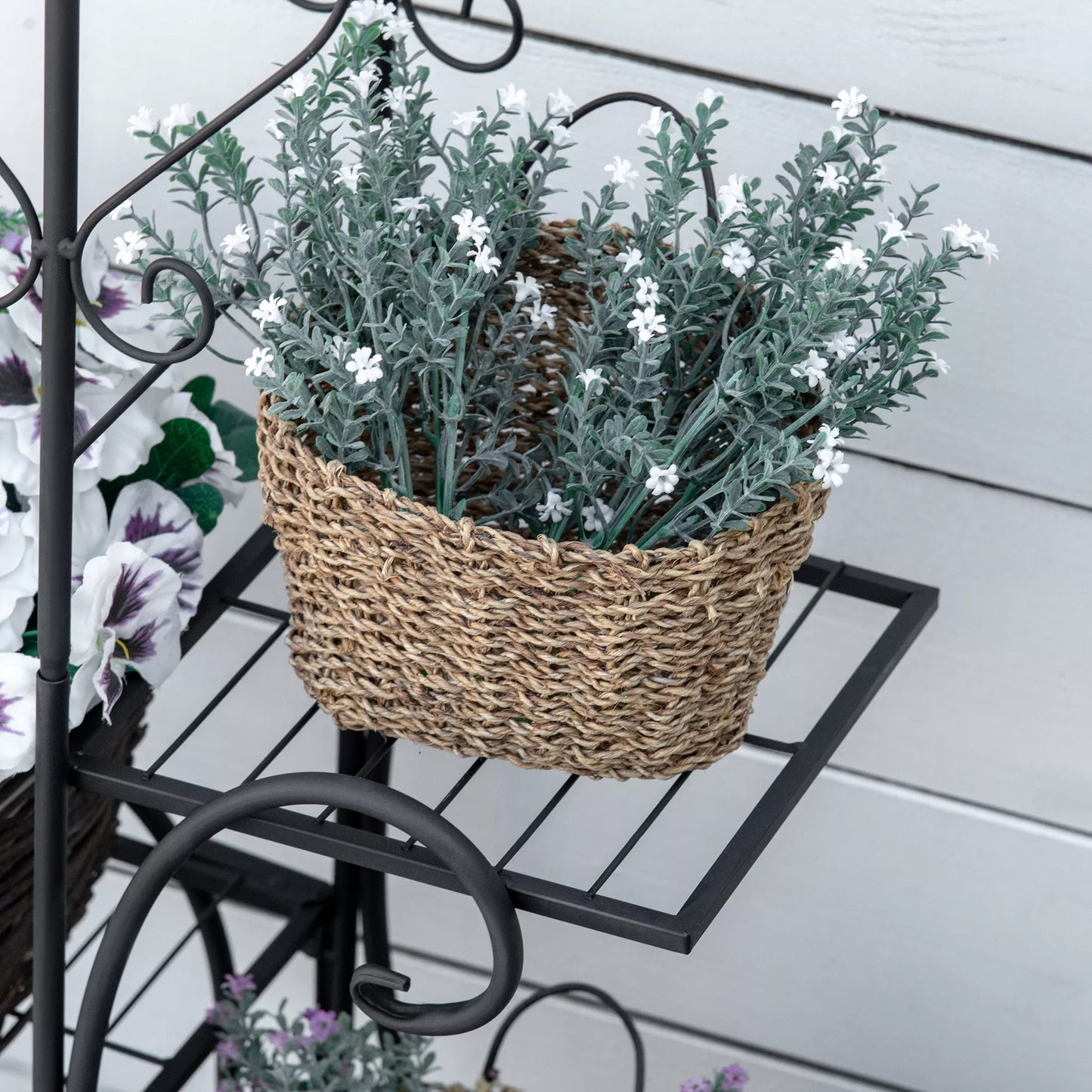 Gėlių stovas Gėlių lentyna iš metalo 4 pakopų augalų lentyna Gėlių laiptelis Gėlių stovas vidaus ir lauko sodui, balkonui, juodos spalvos, 45 x 24,5 x 80 cm