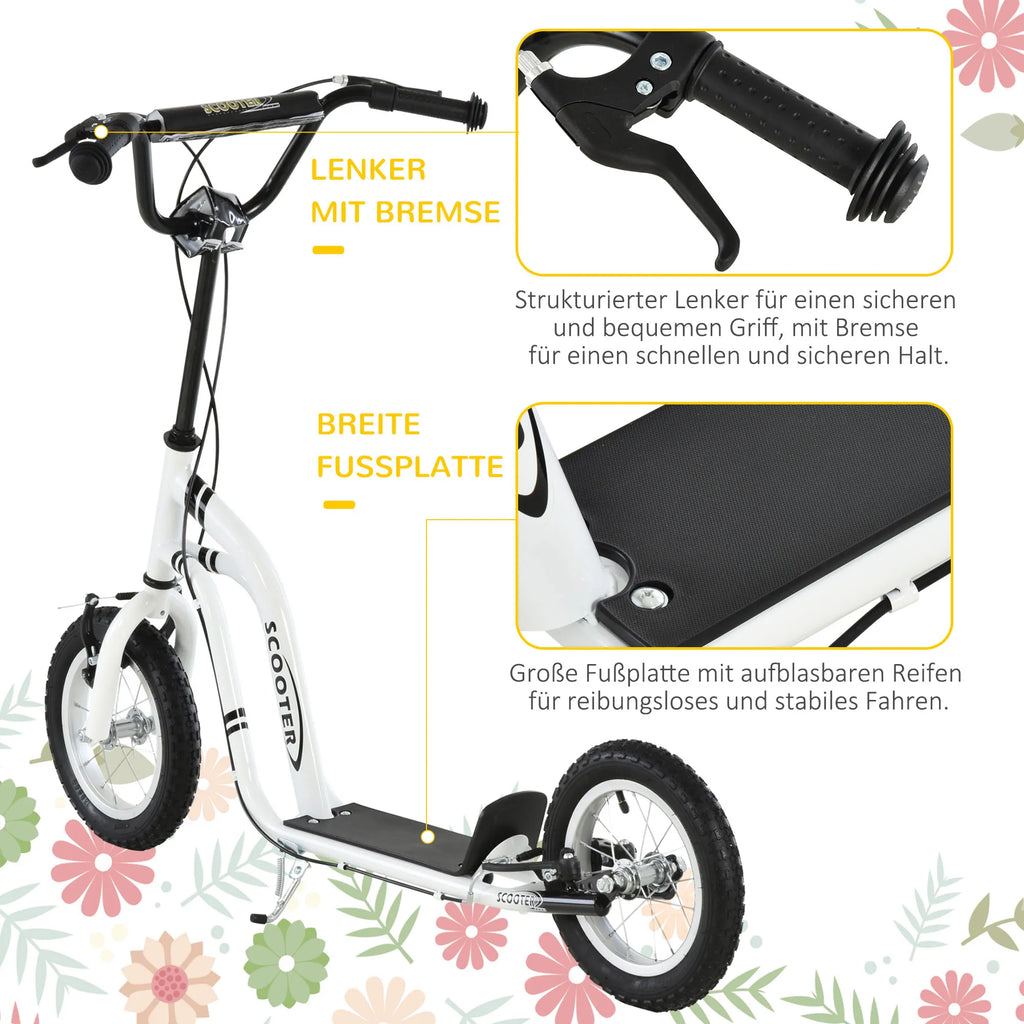 Vaikų paspirtukai nuo 5 metų Scooter Vaikų paspirtukai Paspirtukai Miesto paspirtukai Vaikų paspirtukai Kickboard su pneumatinėmis padangomis 12 colių Guma Aliuminis Balta 120 x 58 x 85-95 cm