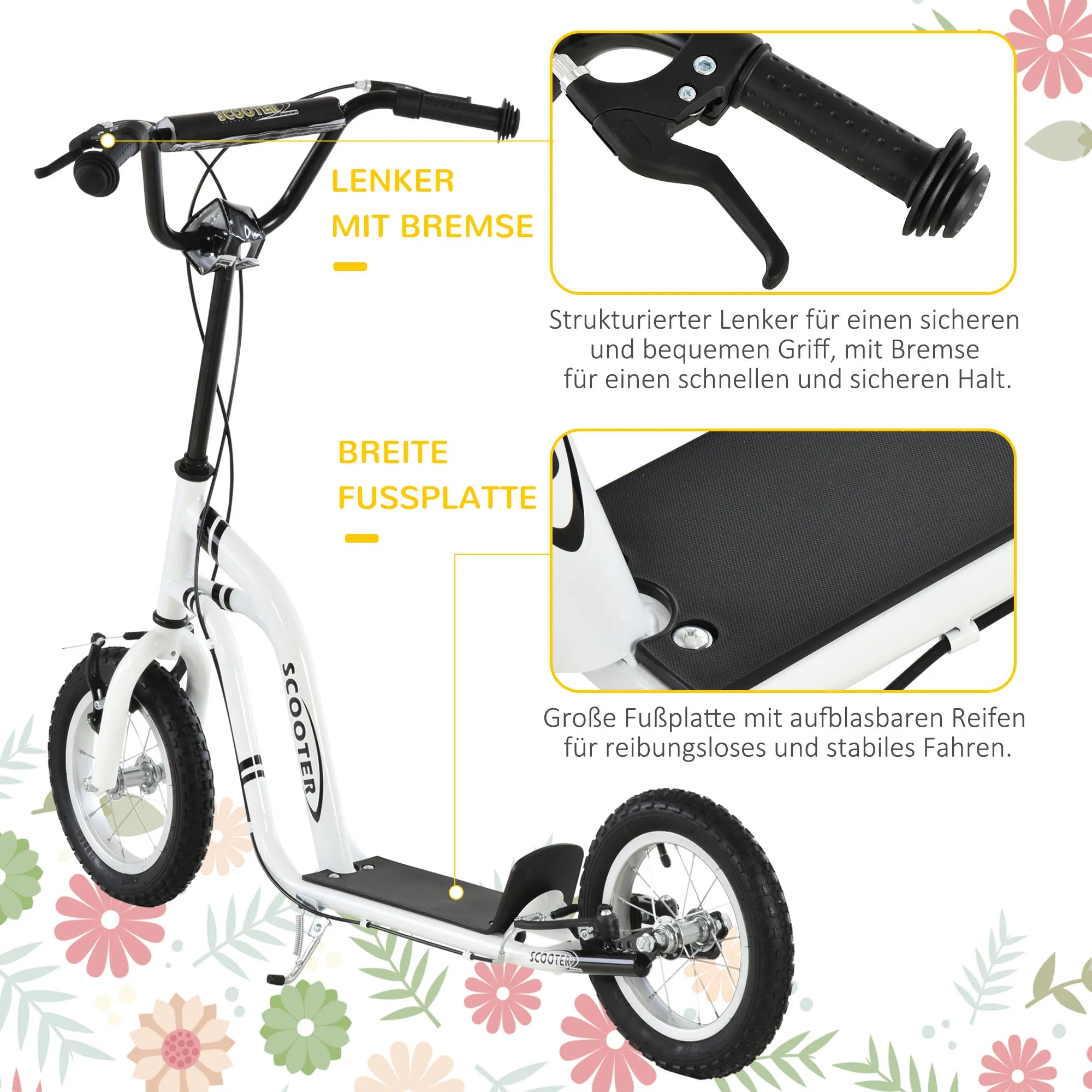 Vaikų paspirtukai nuo 5 metų Scooter Vaikų paspirtukai Paspirtukai Miesto paspirtukai Vaikų paspirtukai Kickboard su pneumatinėmis padangomis 12 colių Guma Aliuminis Balta 120 x 58 x 85-95 cm
