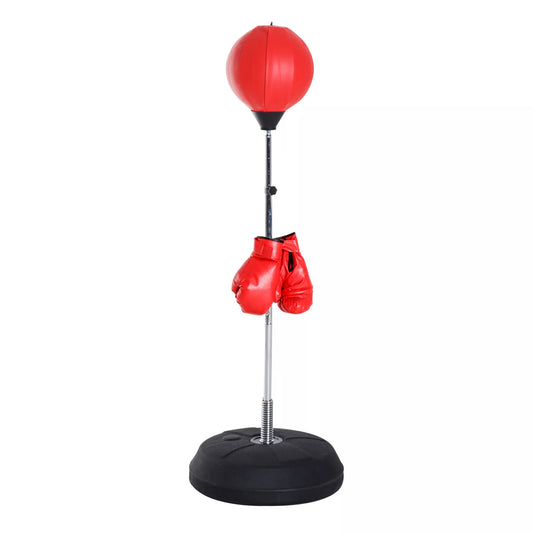 Bokso rinkinys su reguliuojamo aukščio bokso maišu, komplekte bokso pirštinės, 126-144 cm, raudonas