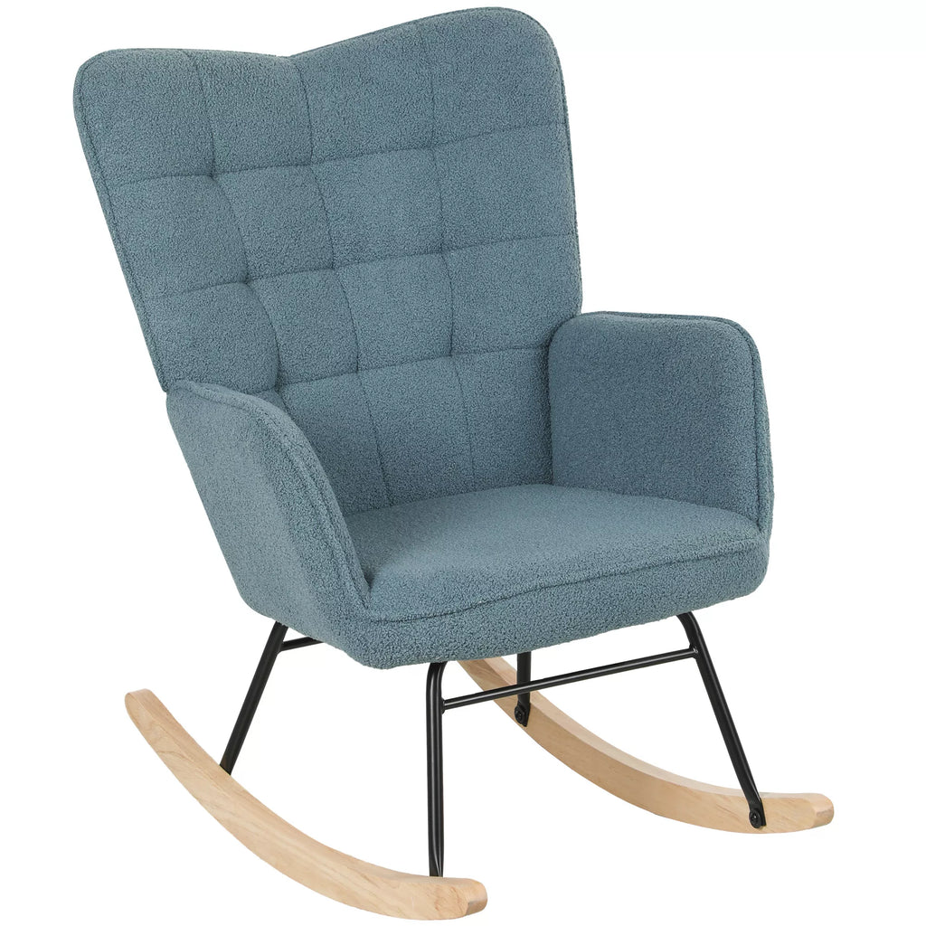 Sūpynės kėdė, ergonomiška forma, tikros medžio kojos, iki 120 kg, šviesiai mėlyna