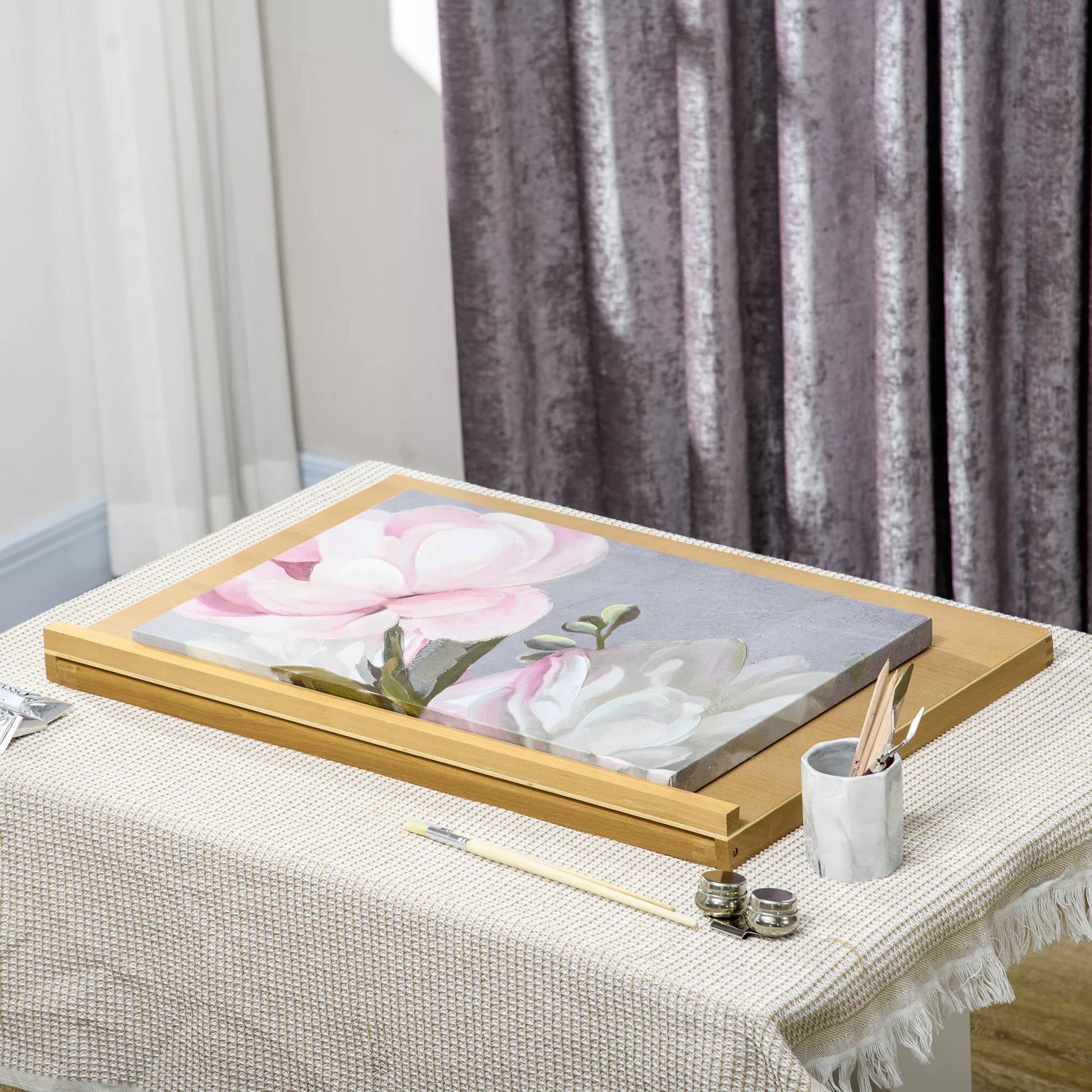 Stalo molbertas Sulankstomas 75,8x51cm Reguliuojamas Sėdimojo molberto iš bukmedžio