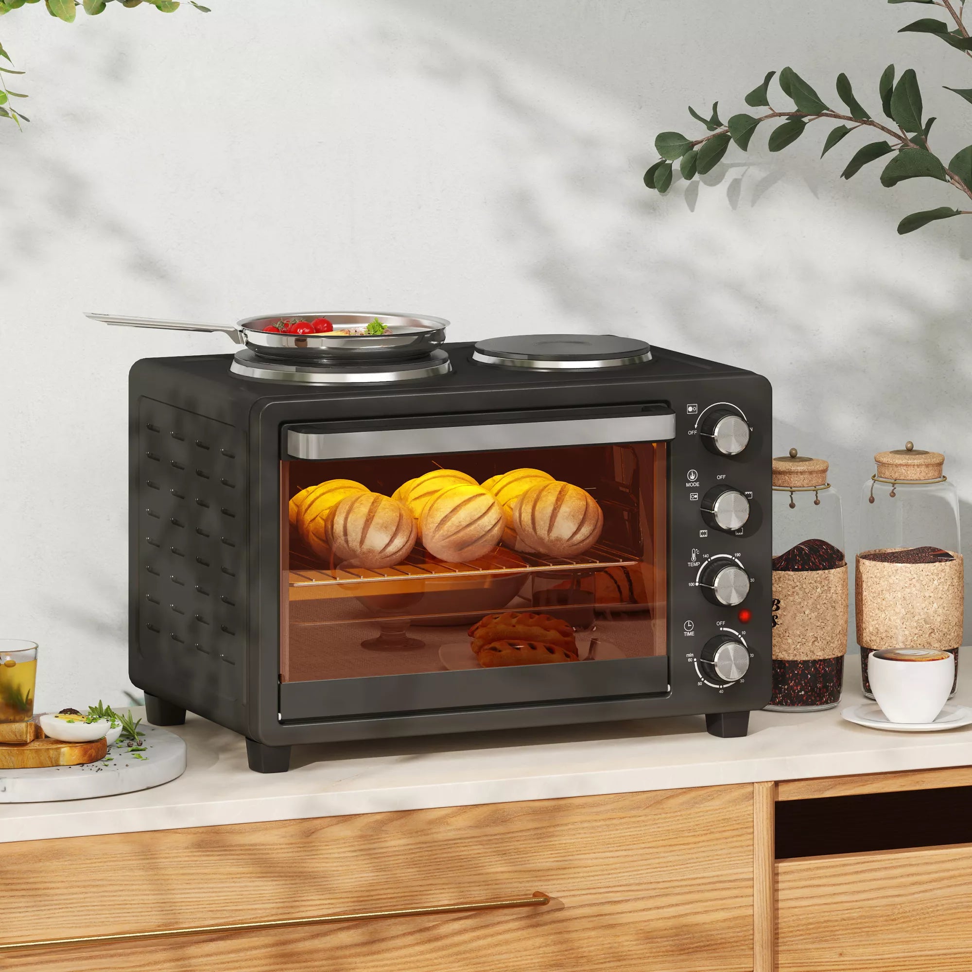 Mini orkaitė su kaitlentėmis 28 l, 2600 W, juoda