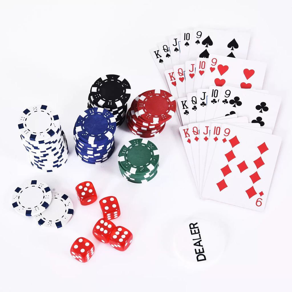 Uždaromas pokerio lagaminas Pokerio rinkinys su lagaminu 300 žetonų 5 kauliukai 2 kortų kaladės Priedai, pokerio žetonai Komplektas Pokerio žaidimas Kortų žaidimai Aliuminio lagaminas Texas Hold'em, Blackjack