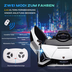 Baltas vaikų automobilis su nuotolinio valdymo pulteliais