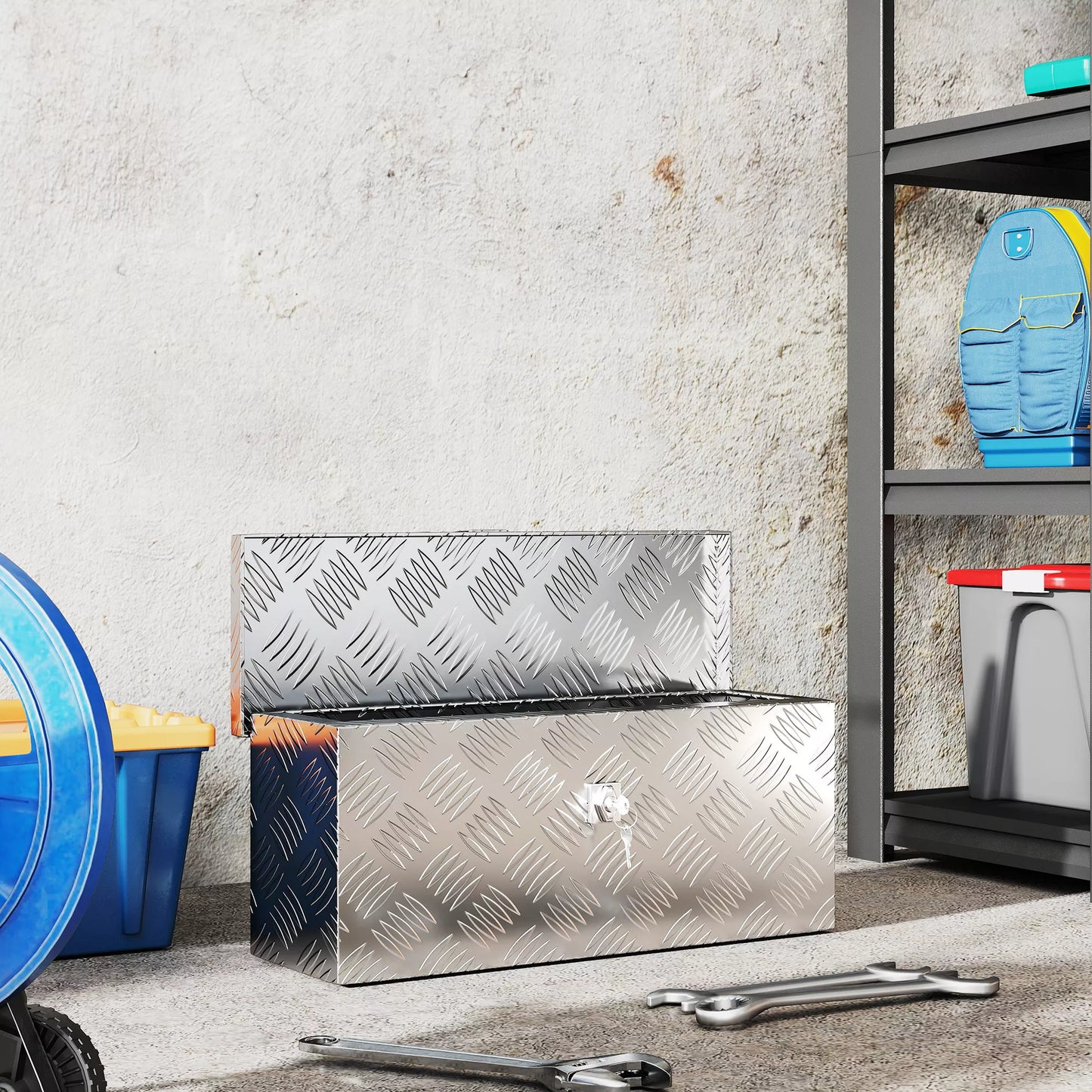 Aliuminio įrankių laikymo dėžė su užraktu ir raktais, 50 x 15,5 x 20,5 cm