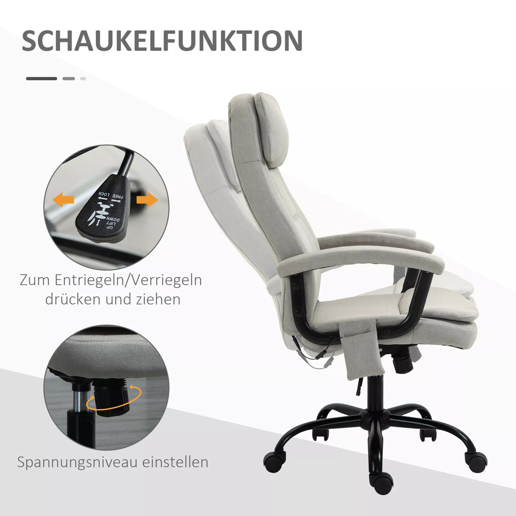 Biuro kėdė Masažinė aukščio reguliuojama vadovo kėdė Žaidimų kėdė su masažo funkcija, ergonomiška sukiojama kėdė Masažinė kėdė Juosmens masažas Lino tekstūra Smėlio spalva 63 x 70 x 112-121 cm