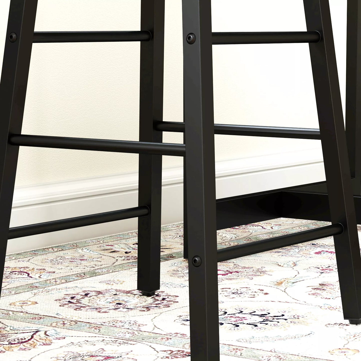 3 dalių baro stalo komplektas, 1 baras, 2 kėdės, su laikymo vieta ir kojų atramomis, taupantis vietą, šviesiai rudas+juodas