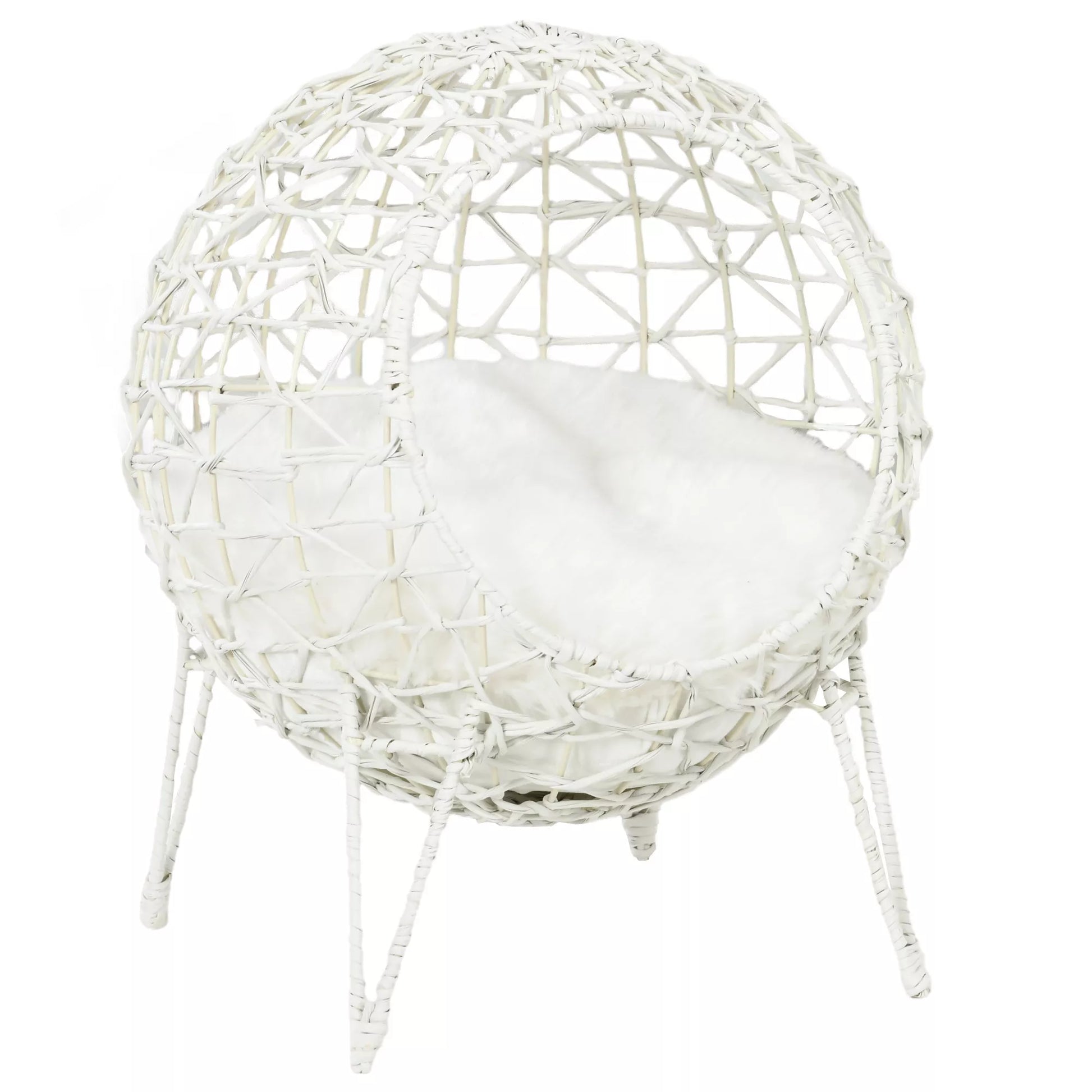 Rotango katės krepšys Katės urvas Katės namelis Katės lovelė su pagalvėle Pakelta konstrukcija Naminių gyvūnų lovelė Kreminė balta Ø45 x 57H cm