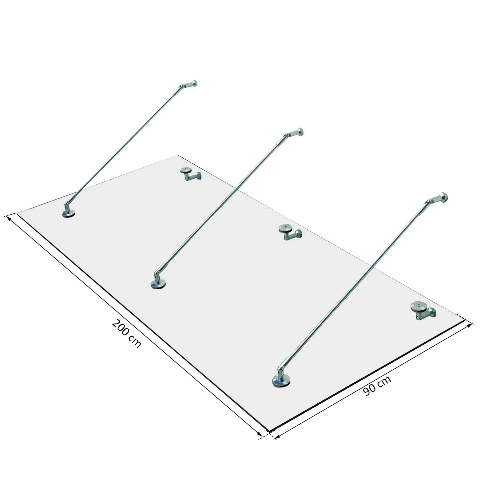 Stogelis Stiklinis stogelis Durų stogelis Grūdintas stiklas (ESG) Nerūdijantis plienas Skaidrus stiklas (200x90cm) (L)
