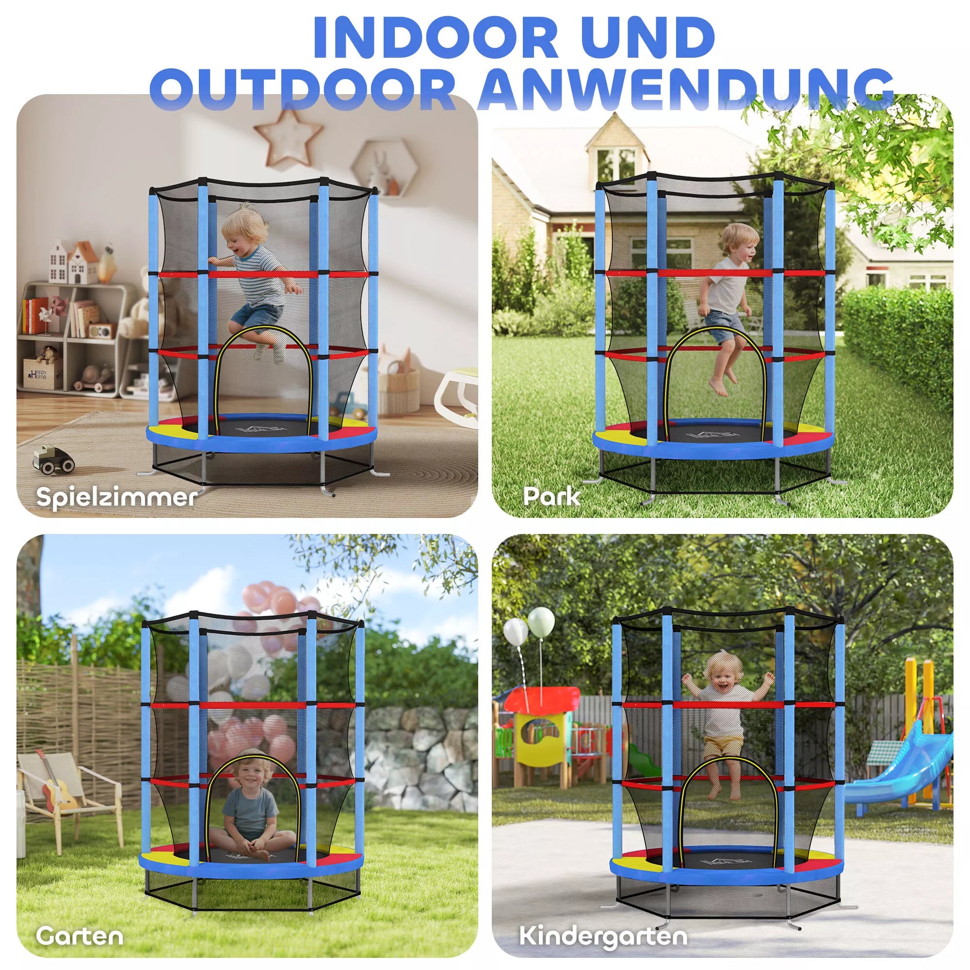 Vaikų batutas, saugos tinklas, guminių spyruoklių sistema, iki 45 kg, plieno rėmas, Ø140x160cm, spalvingas