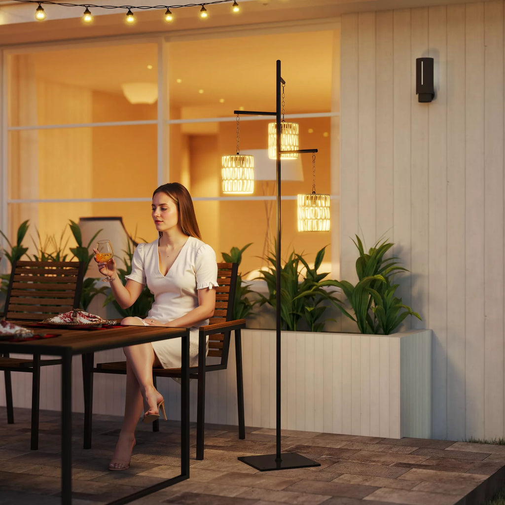 Saulės stovas Rattan saulės lempos su šviesos jutikliu 3 šviesos Automatinis boho stiliaus IP44 Apsaugotas nuo purslų