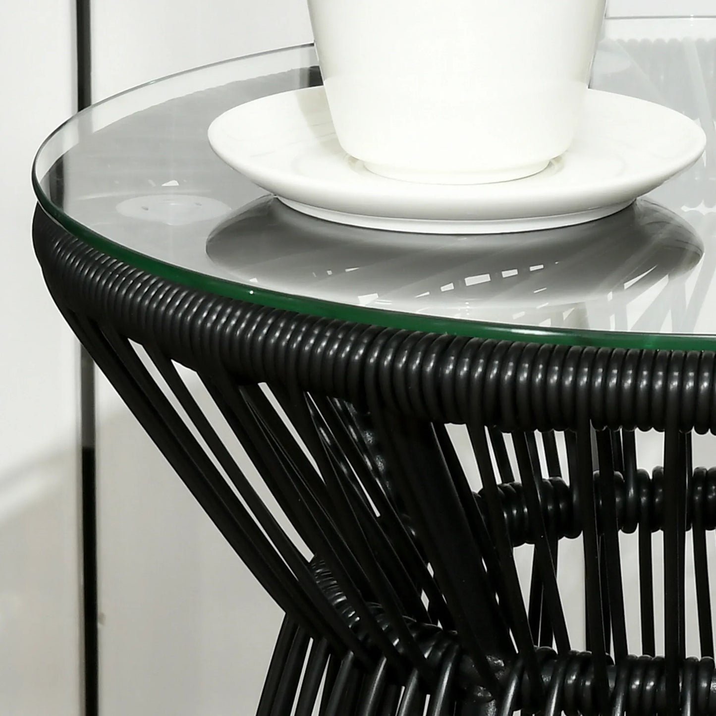 Boho stiliaus sodo stalas, atsparus atmosferos poveikiui, PE rotangas, 40 cm x 40 cm x 42 cm, juodas