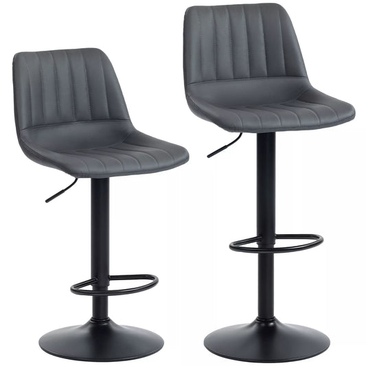 Baro kėdžių komplektas (2 vnt.), reguliuojamo aukščio ir retro dizaino, dirbtinė oda ir metalas, 43x49,5x111 cm