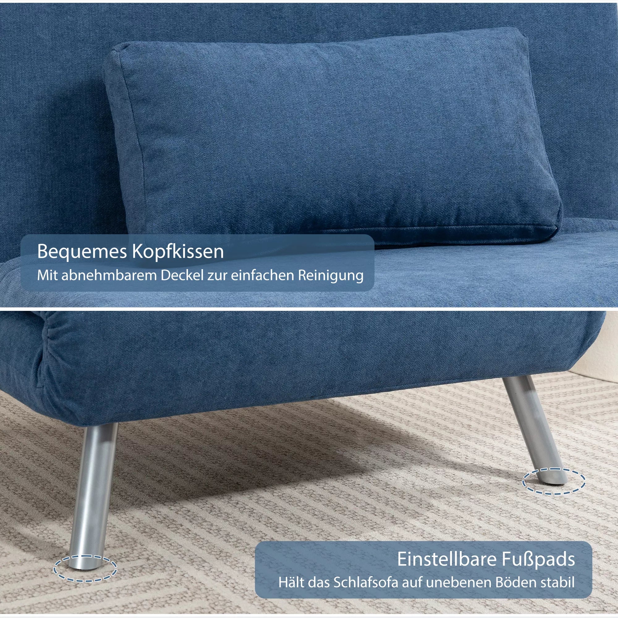 Sofa-lova su miegojimo funkcija, 3-in-1, 190 x 80 cm, mėlyna