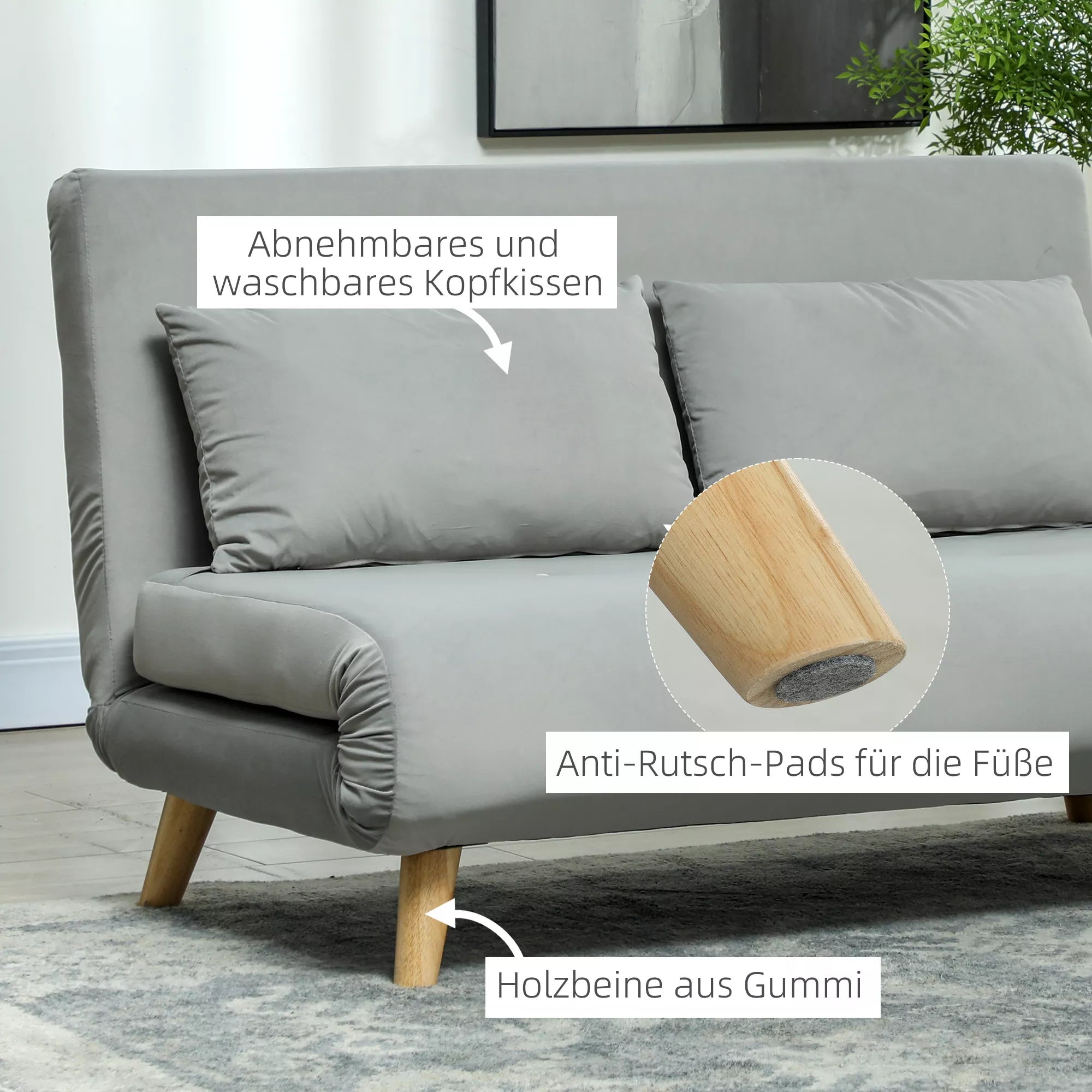 Miegamasis sofos Relaxsofa Sofa Couch, su 2 pagalvėmis, aksominis paviršius, 130 x 78 x 79 cm, šviesiai pilkos spalvos