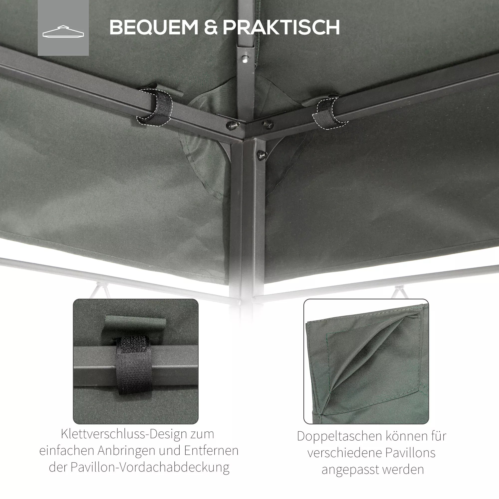 Atsarginis stogas metaliniam paviljonui 3x4 m, atsparus vandeniui Paviljono stogas sodo paviljonui, šventėms, sodo palapinei, poliesteris, tamsiai pilkos spalvos