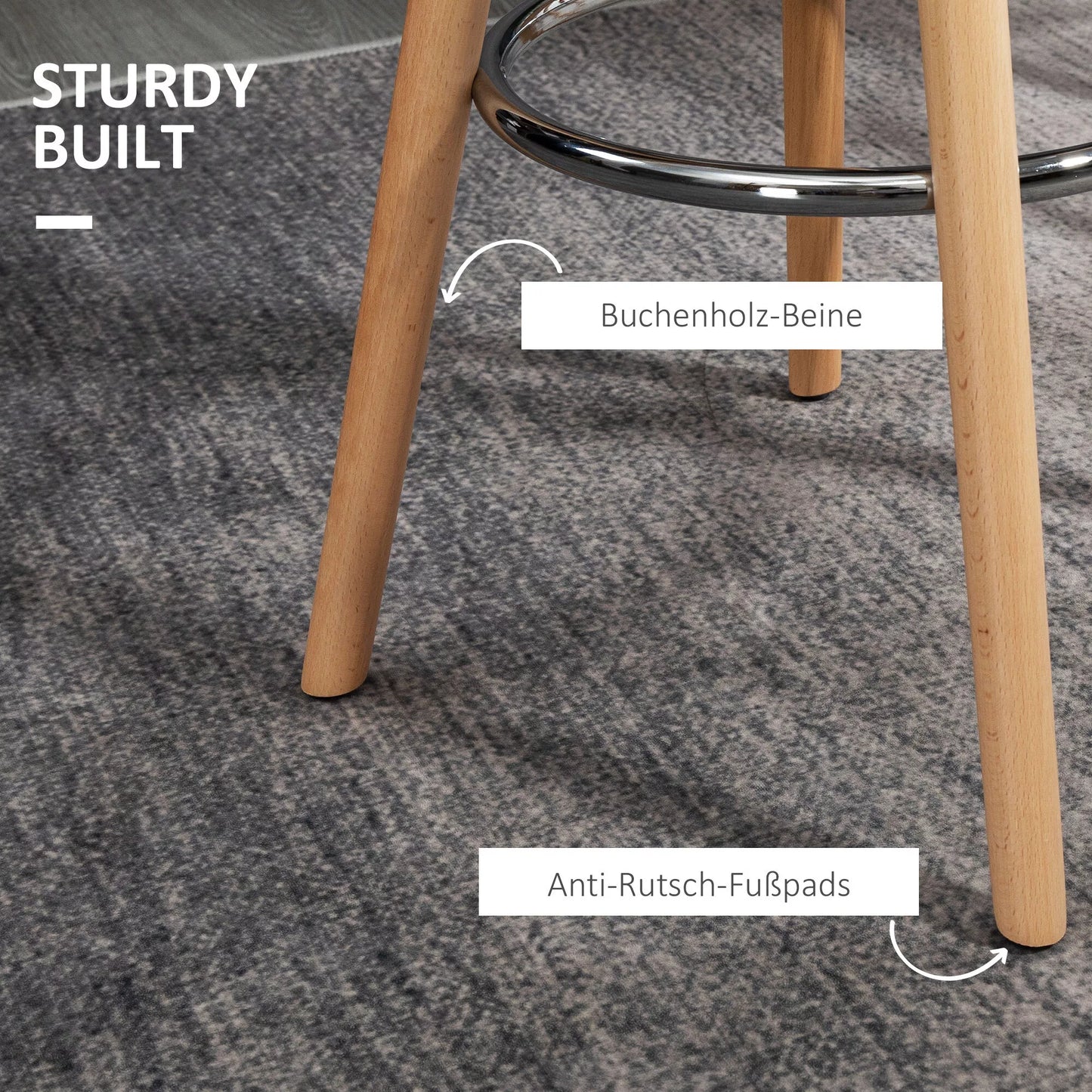 HOMCOM 2 vnt. baro kėdžių komplektas, Skandinaviško dizaino, su atrama kojoms, 38,5 cm x 42,5 cm x 91 cm, Natūrali + Balta