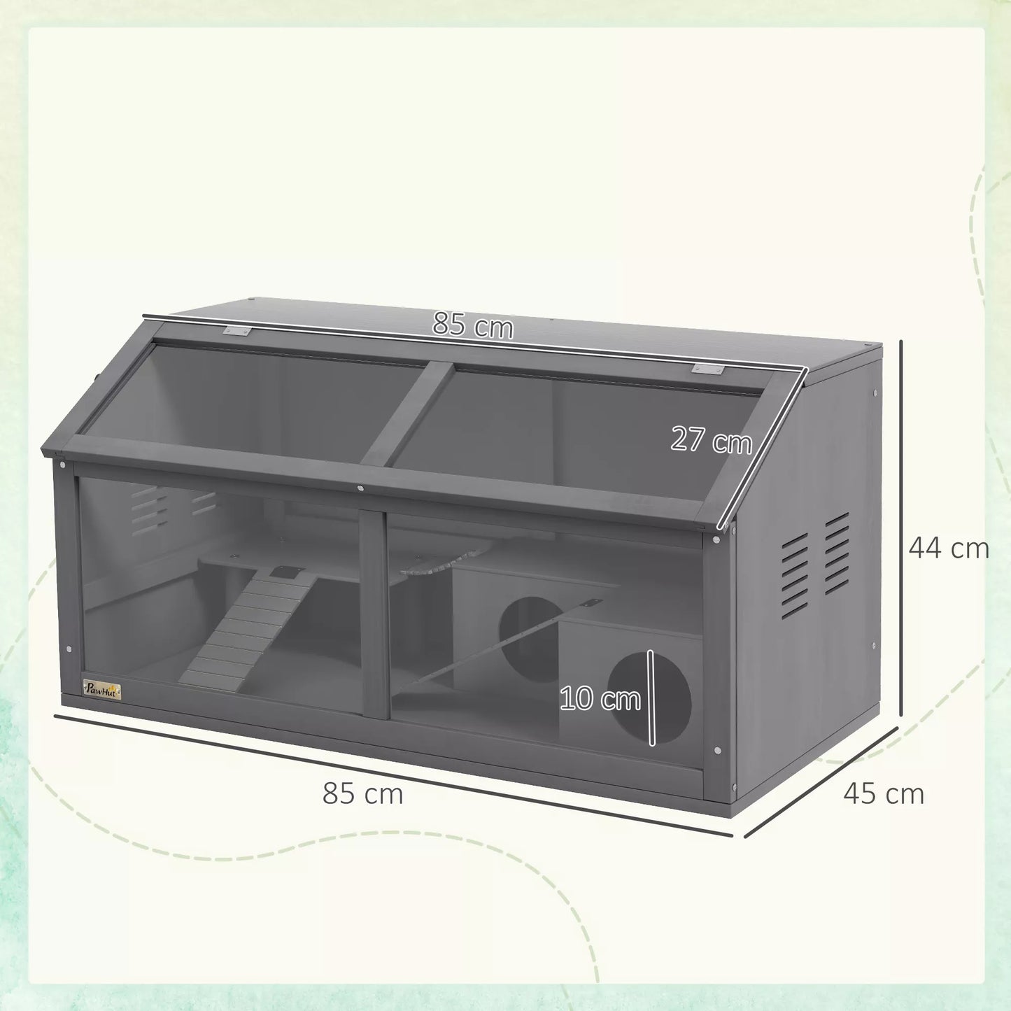 Hamsterių narvas, medinis smulkių gyvūnėlių narvas, kabantis tiltelis, laipteliai, namelis, 84 x 45 x 44 cm, smulkiesiems žiurkėnams, pilkos spalvos