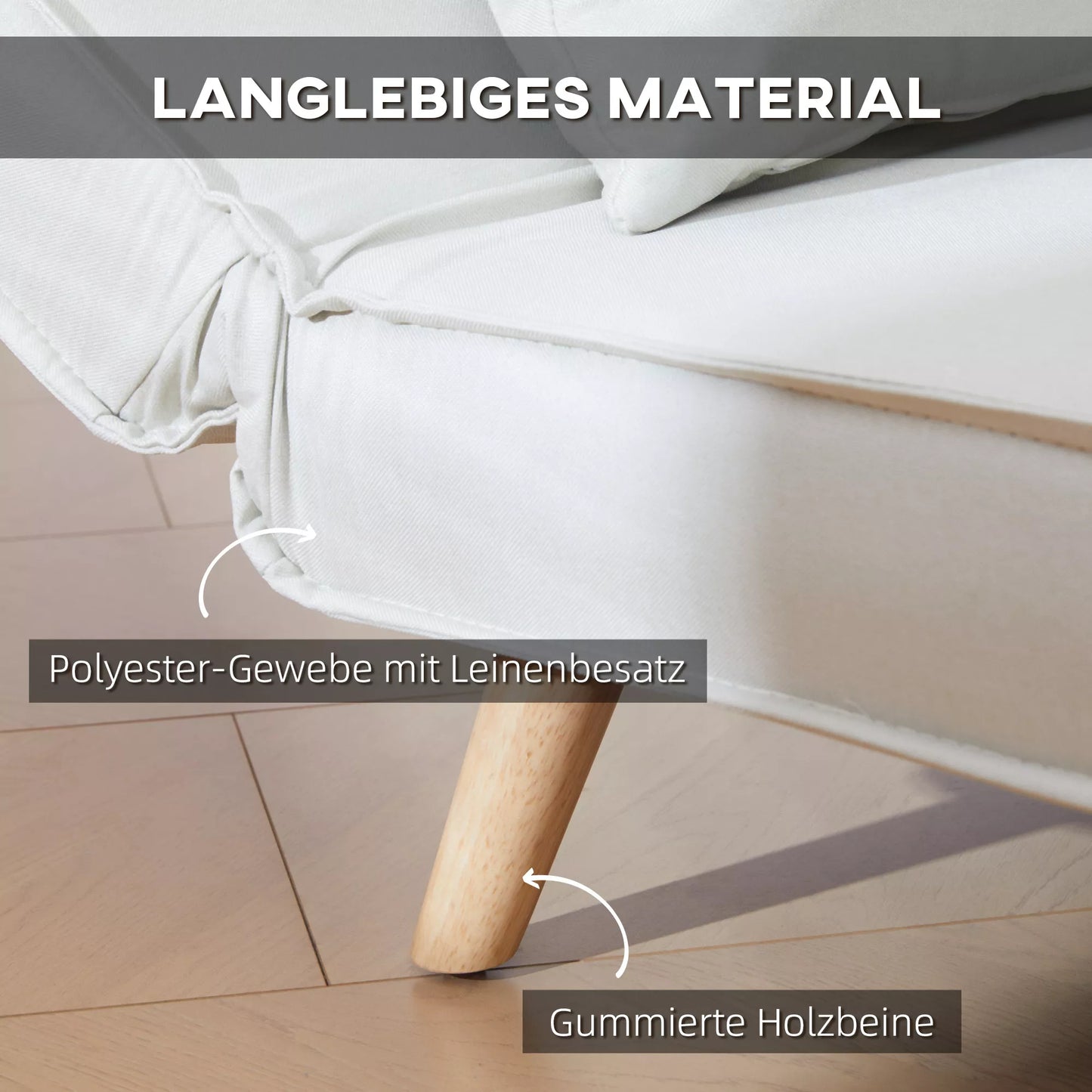 Viengulis miegamoji sofa-lova, sulankstoma sofa, reguliuojamas atlošas, poilsio lova, šiaurietiško/skandinaviško dizaino, 25D putplastis, namams, lino imitacija, kaučiukmedžio mediena, kreminė balta, 94 x 78 x 80 cm