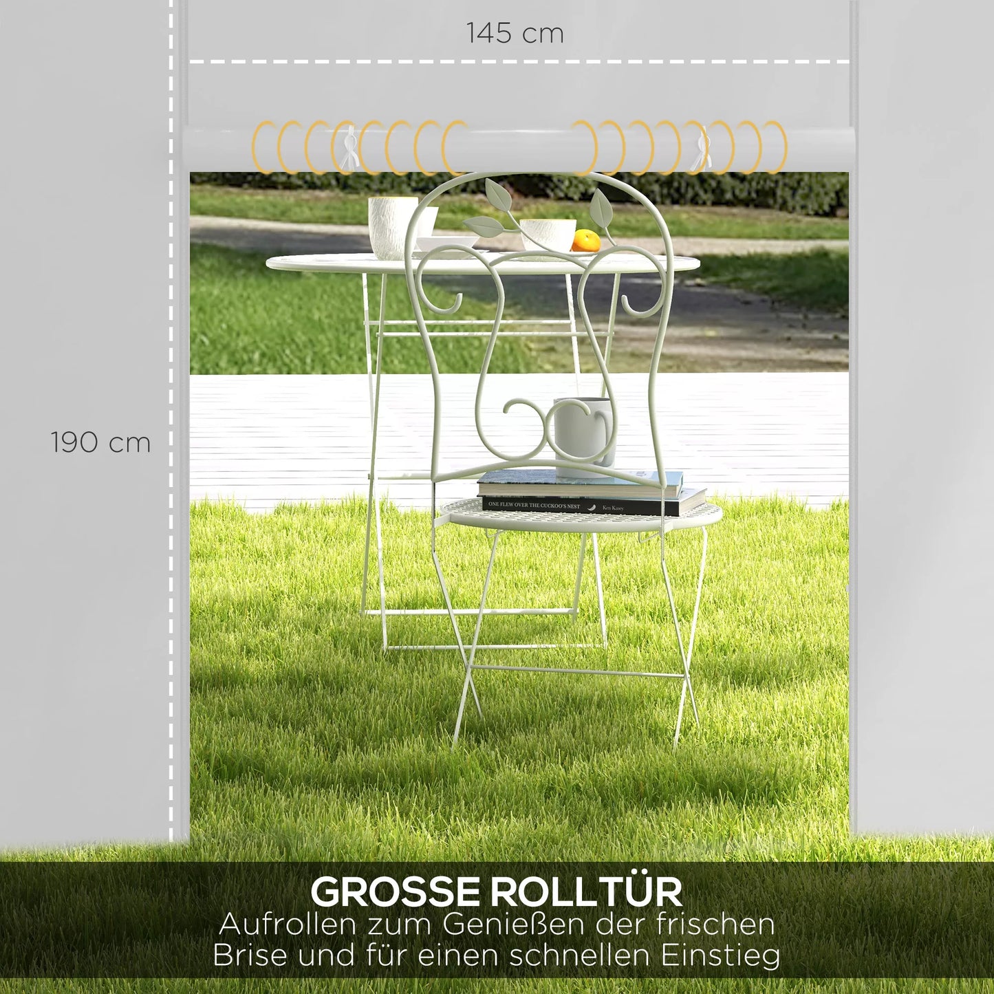 Pavilion užuolaidos, 2 vnt. rinkinys, skirtas 3x6 m arba 3x3 m sodo paviljonams, su langais ir durimis, baltos spalvos