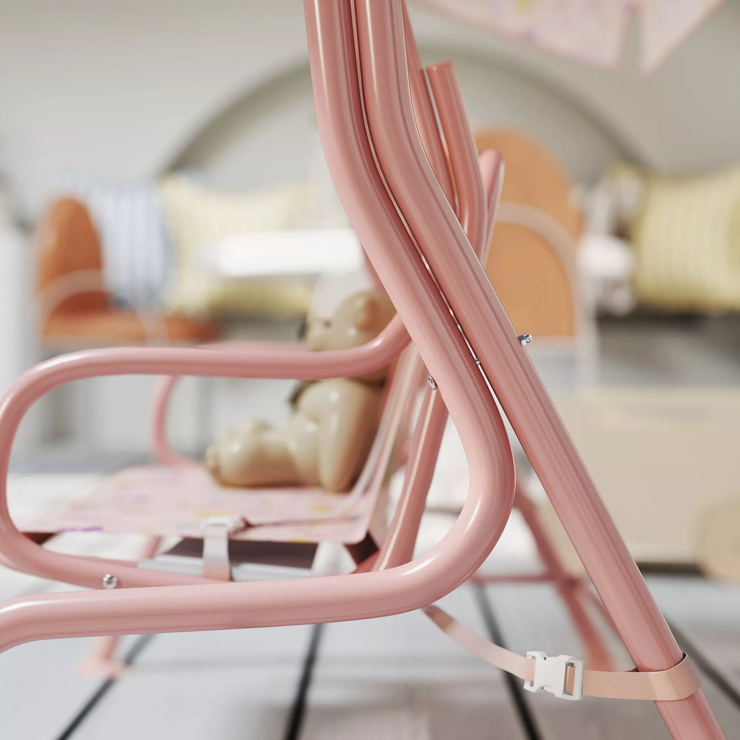 Holivudo sūpynės vaikams, plieninis rėmas, 2 vietos, 60 kg apkrova, rožinės spalvos