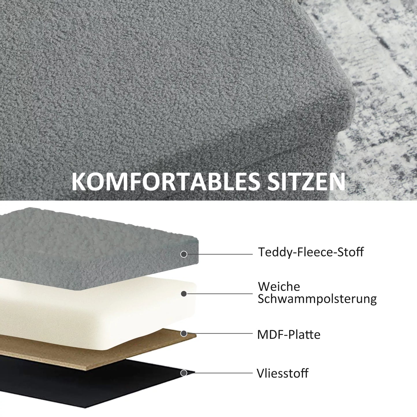 Pufas su daiktadėže, minkštas suoliukas su laikymo vieta ir dangčiu, tamsiai pilkas, svetainei, miegamajam, koridoriui