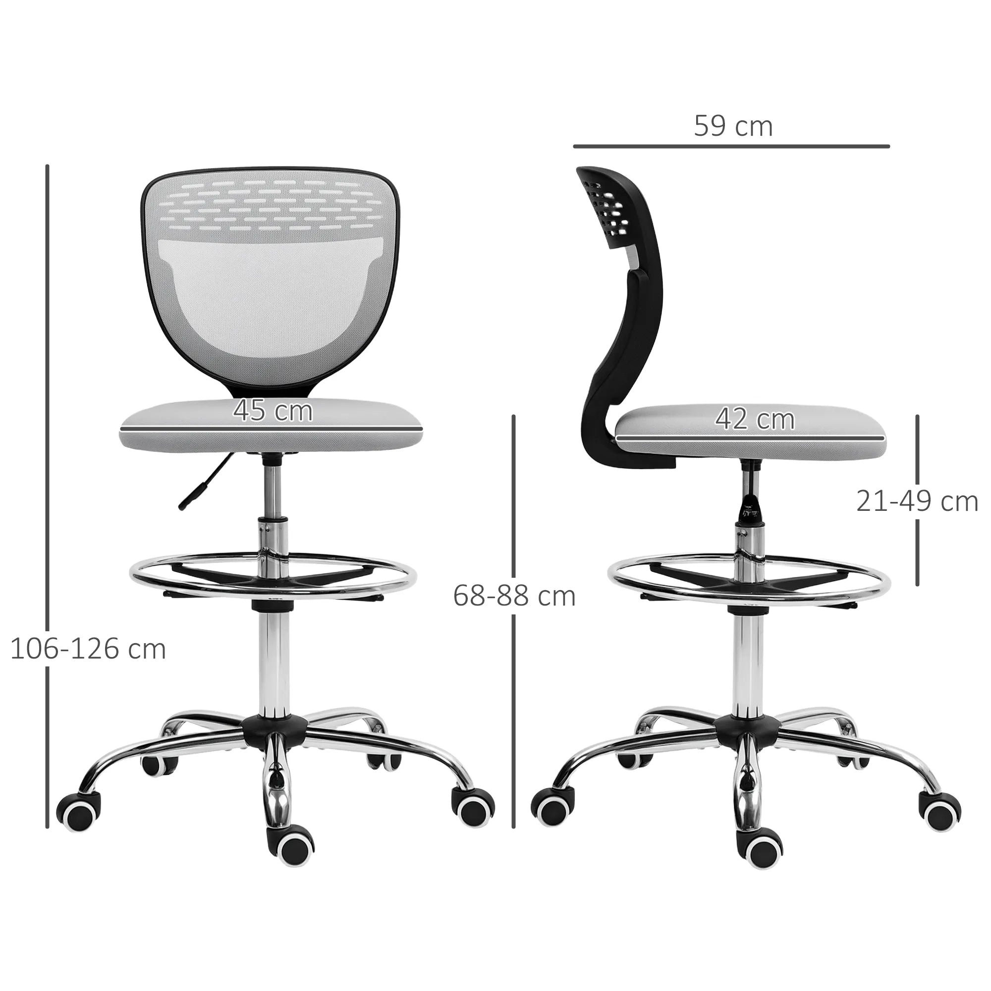 Ergonominis darbo kėdė poliesteris 106-126 cm reguliuojamo aukščio šviesiai pilka