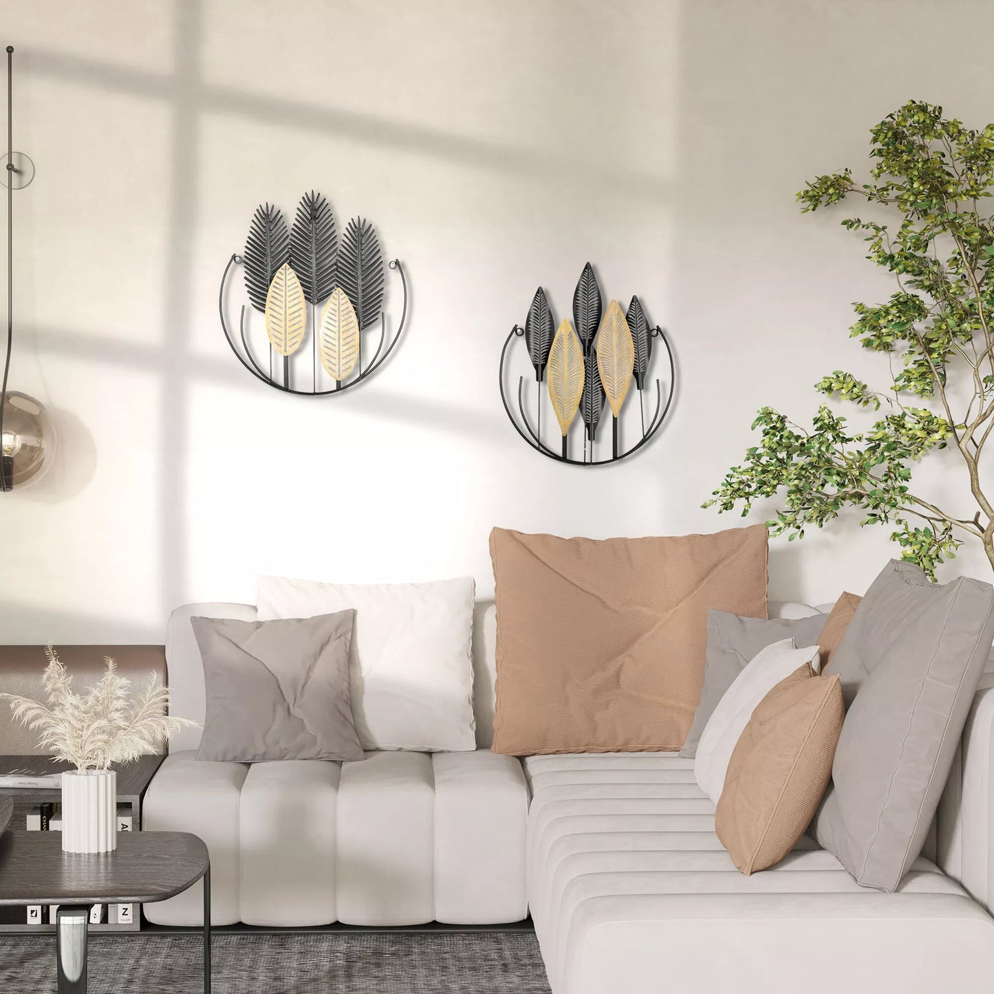 3D sienų dekoracijos 2 vnt. rinkinys Moderni metalo apdaila Natūrali + Juoda