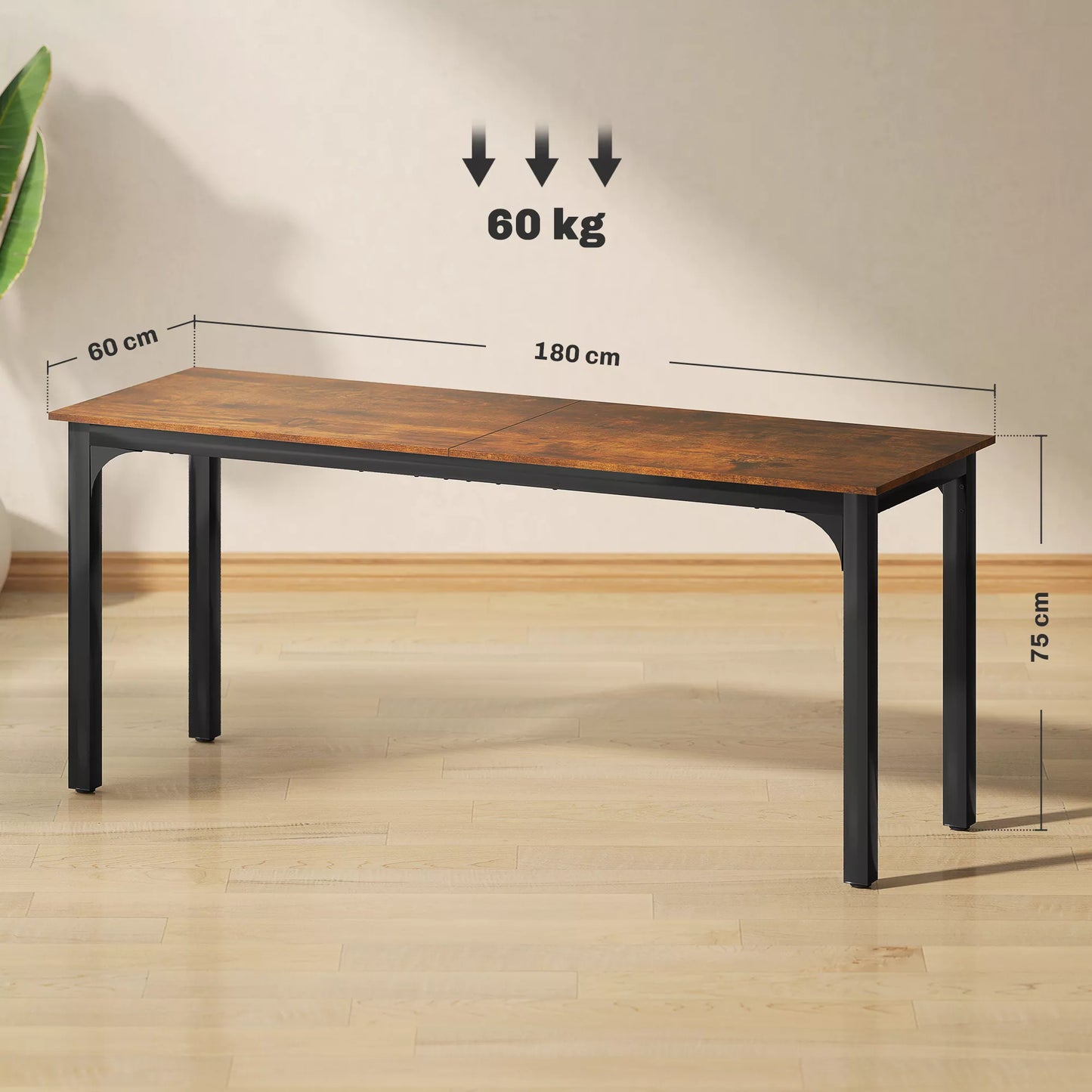 Rašomasis stalas, kompiuterio stalas, rustiškas dizainas, daug vietos, drožlių plokštė, rudos spalvos