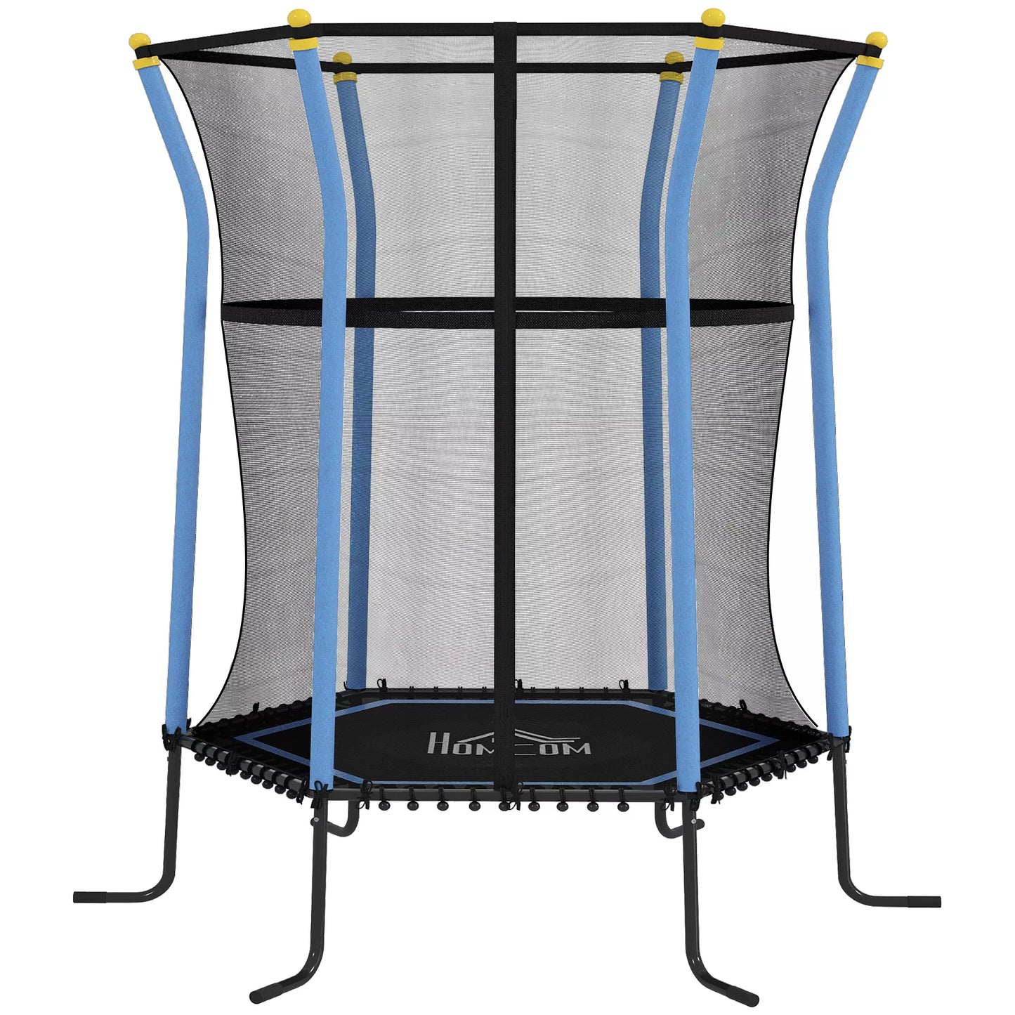 Trampolinas vaikams, Ø163,5 cm, su apsauginiu tinklu, paminkštintas, plieninis, atlaiko iki 50 kg svorį, juodos ir mėlynos spalvos