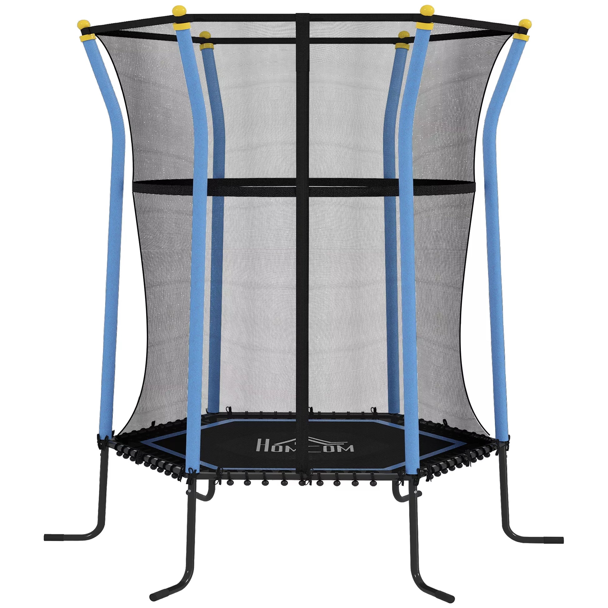 Trampolinas vaikams, Ø163,5 cm, su apsauginiu tinklu, paminkštintas, plieninis, atlaiko iki 50 kg svorį, juodos ir mėlynos spalvos