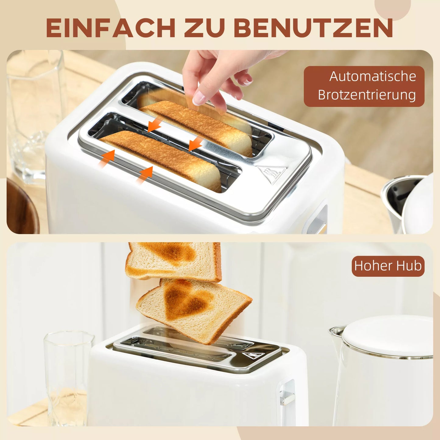 Virtuvės komplektas su virduliu ir skrudintuvu, 7 skrudinimo lygiai, greitas virimas, nerūdijantis plienas, plastikas, baltas