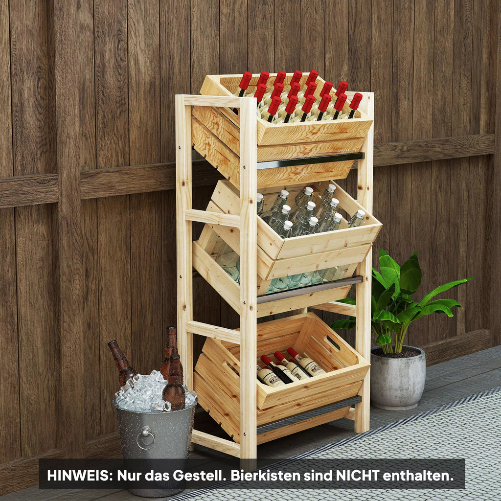 Gėrimų dėžių lentynos 3 gėrimų dėžėms Gėrimų lentynos Medinės dėžių lentynos su 3 lygiais 56 x 32 x 112 cm Natūralaus medžio
