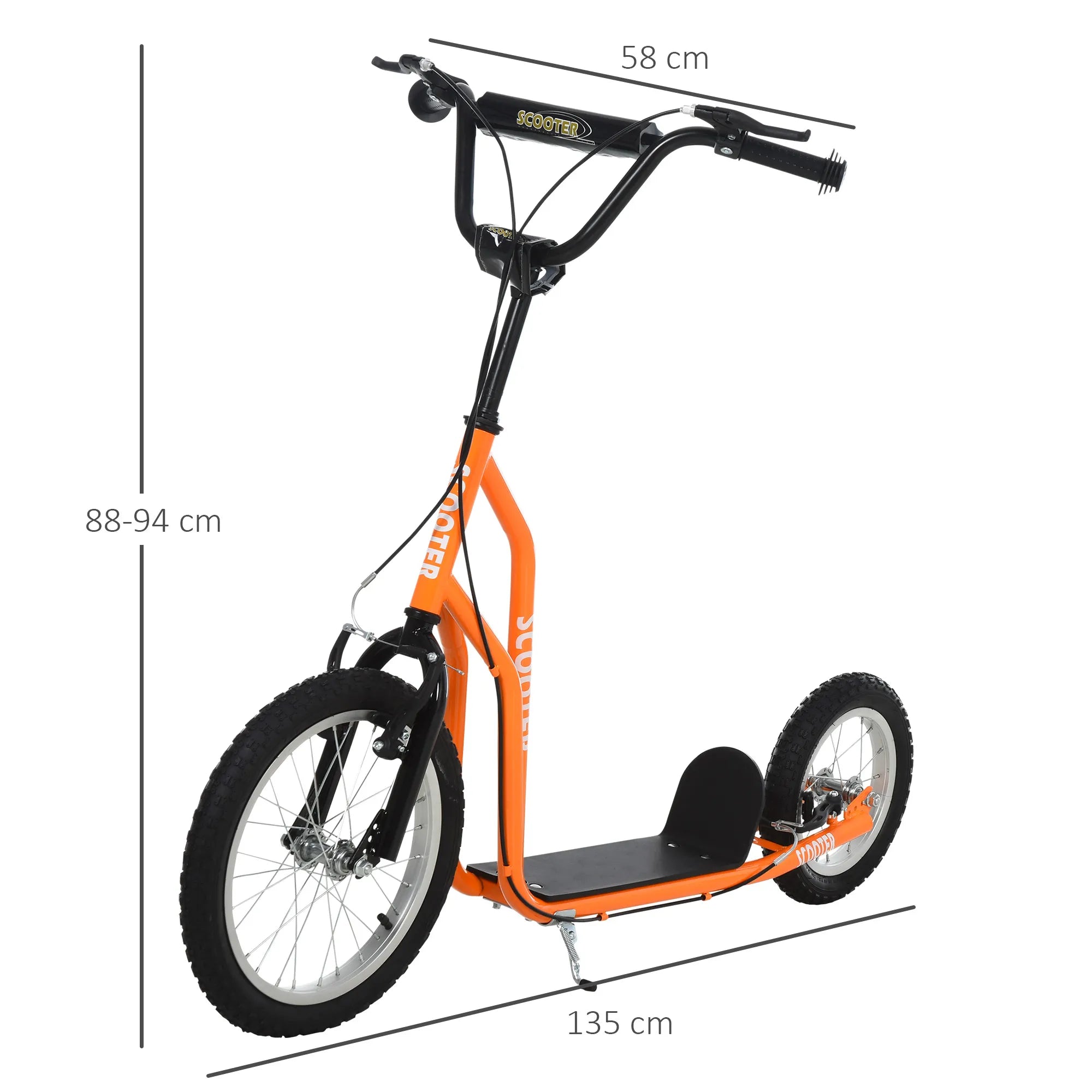 Vaikų paspirtukai nuo 5 metų Scooter Tretroller Cityroller Vaikų paspirtukai Kickboard su pneumatinėmis padangomis 16/12 colių Oranžiniai 135 x 58 x 88-94 cm