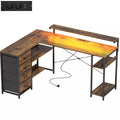 Žaidimų stalas L formos stalas su elektros jungtimi LED apšvietimu 4 stalčiais Monitoriaus stovu 155x110x91,4 cm Ruda