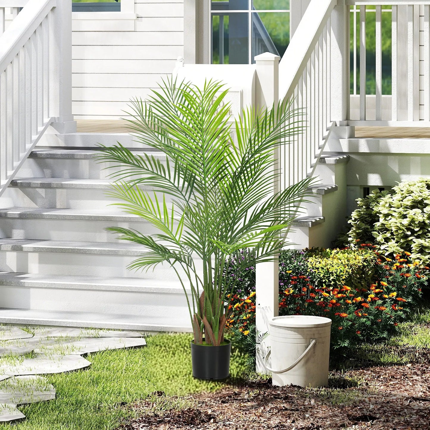 Didelė 120cm dirbtinė palmė, plastikinė, vazone, skirta svetainei, biurui