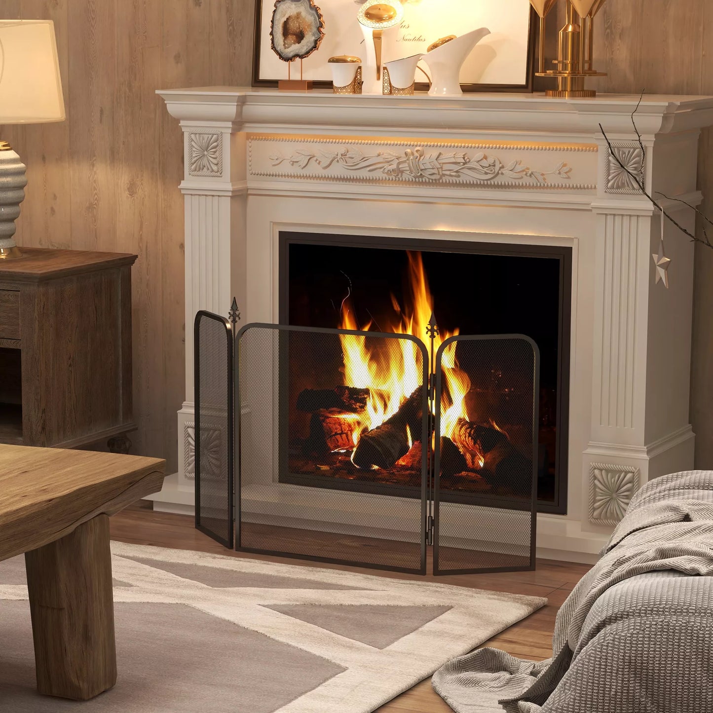 Sulankstomas metalinis židinio ekranas, 96 x 1,3 x 56 cm, juodas