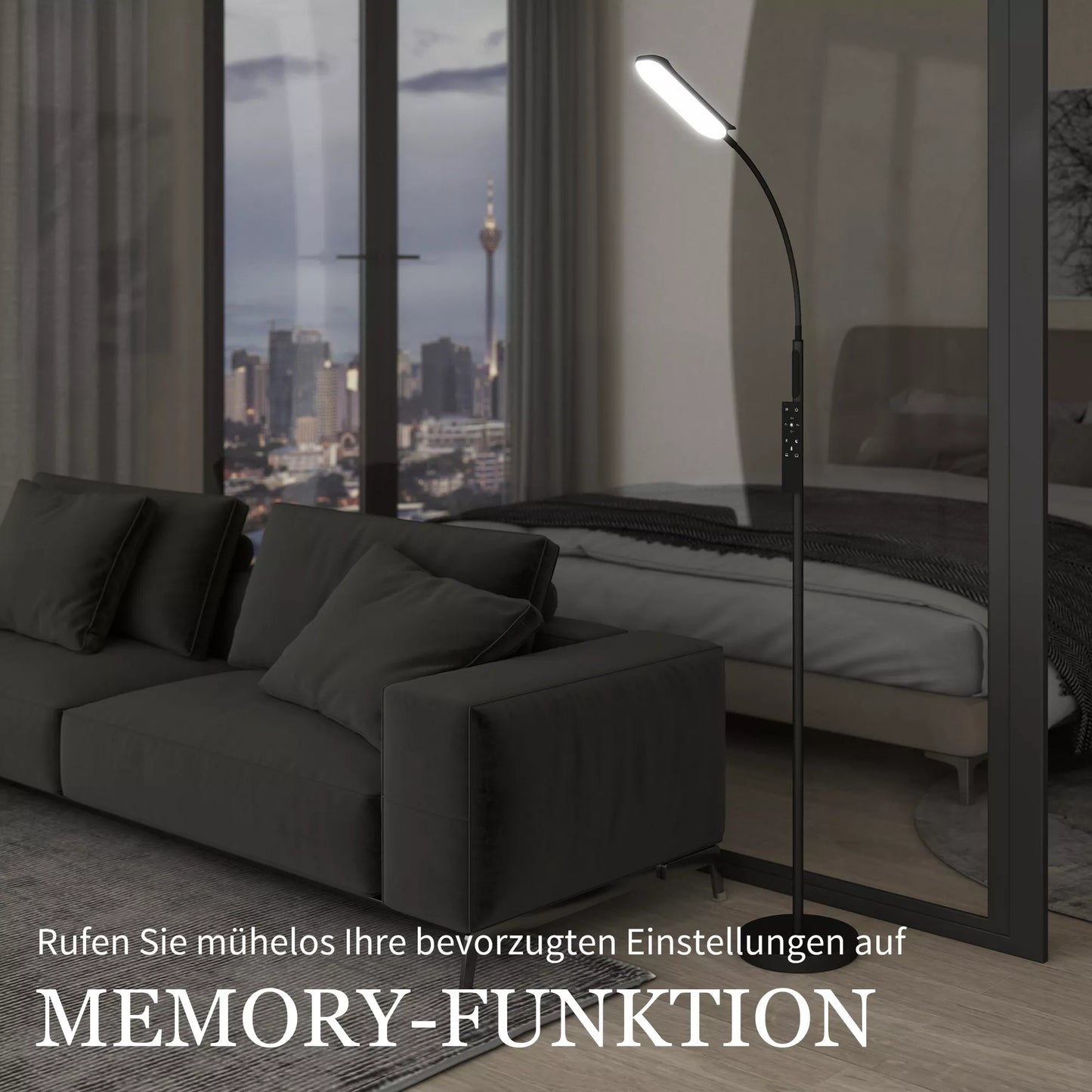 HOMCOM LED grindinis šviestuvas, 5 režimai, atminties funkcija, reguliuojamas ryškumas, plienas, juodas