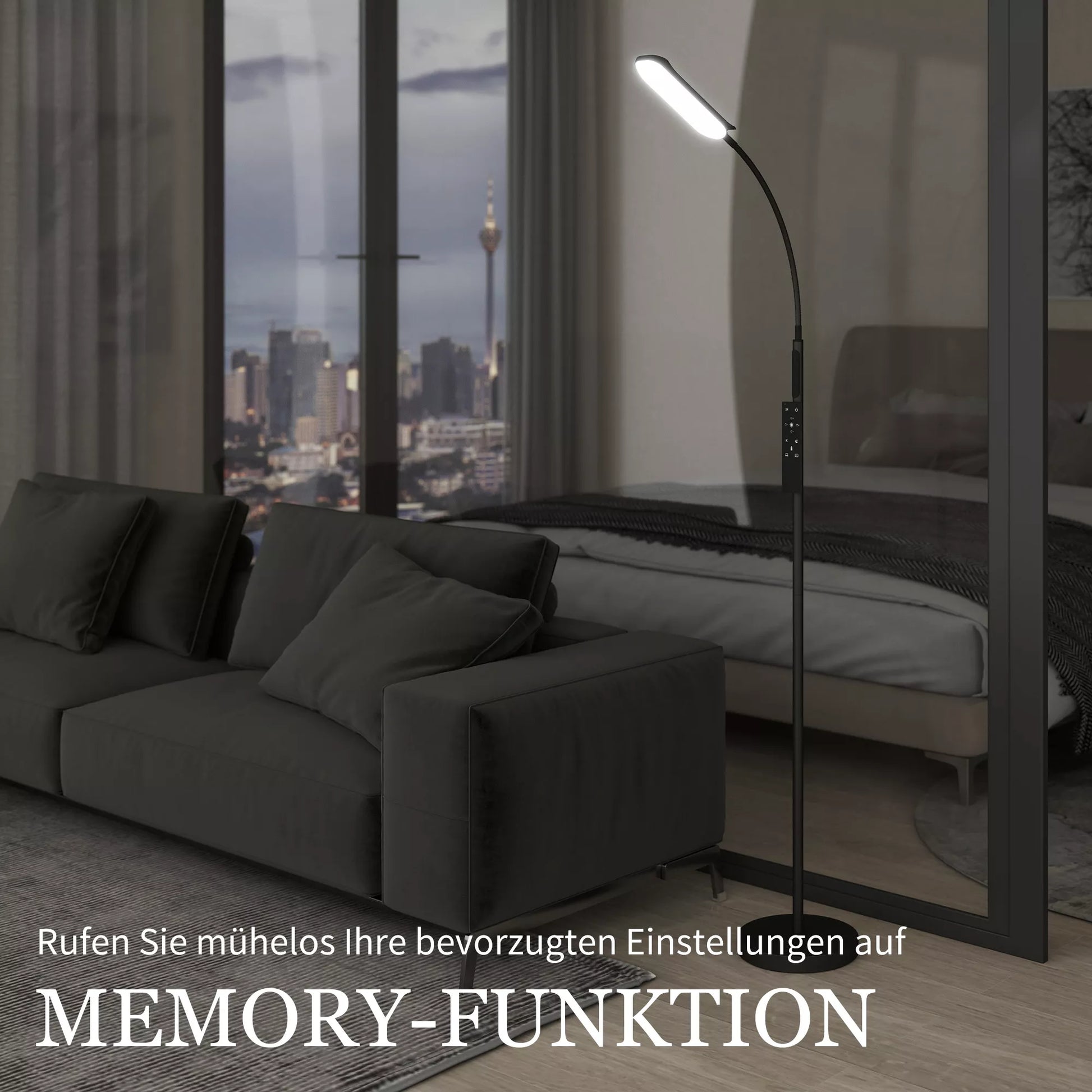 HOMCOM LED grindinis šviestuvas, 5 režimai, atminties funkcija, reguliuojamas ryškumas, plienas, juodas