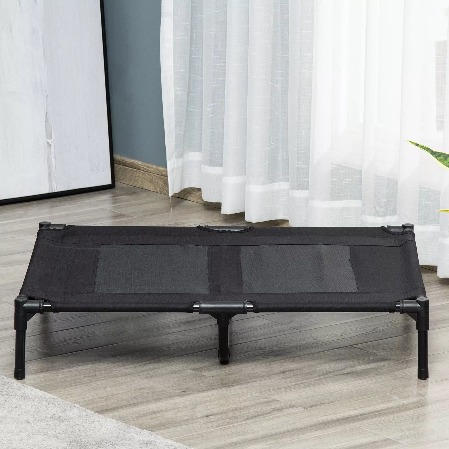 Lauko šunų guolis, sulankstomas, kvėpuojantis, juodas