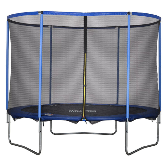 Trampolinas su apsauginiu tinklu, sodo batutas vidaus ir lauko naudojimui, fitneso batutas paaugliams ir suaugusiems. Plienas, mėlyna+juoda. Iki 113,6 kg. Ø305 x 248A cm