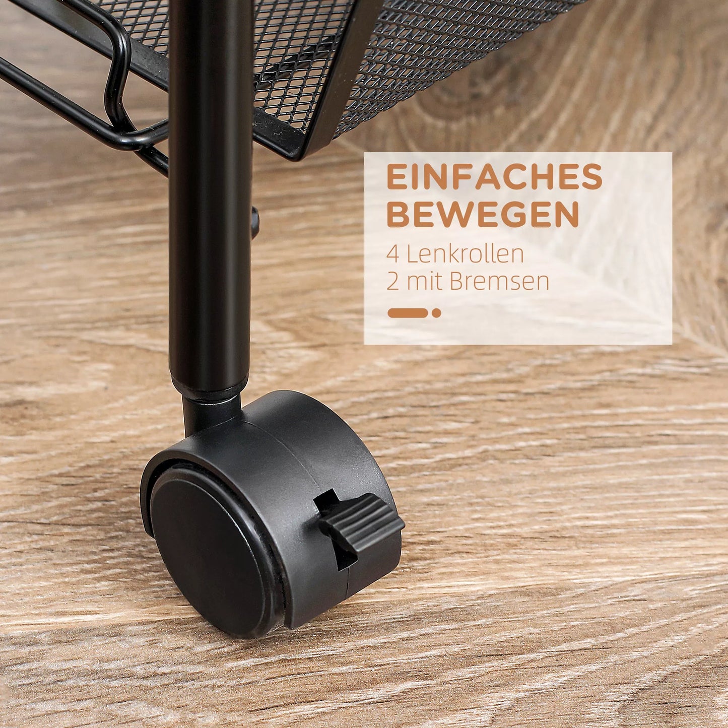 Vežimėlis su 4 pakabinamais krepšeliais, ratukinis serviravimo vežimėlis, mobilus, su nuimamais kabliukais, plienas, 45 x 26,5 x 84 cm, juodas