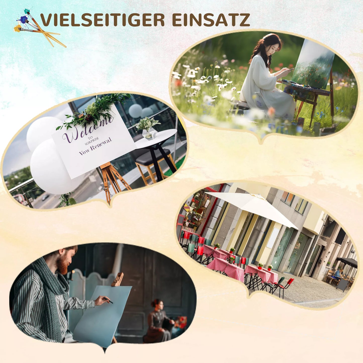 Molbertas, reguliuojamo aukščio, sulankstomas, natūralaus buko medienos, iki 107 cm aukščio drobėms