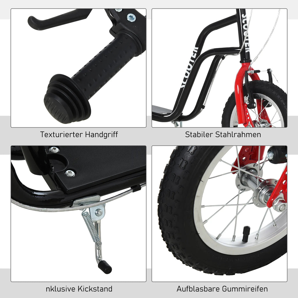 Vaikų paspirtukas Reguliuojamas vairas Paspartukas Miesto paspirtukas Vaikų paspirtukas Kickboard su pneumatinėmis padangomis 12 colių nuo 5 metų Juodas 120 x 58 x 75-80 cm