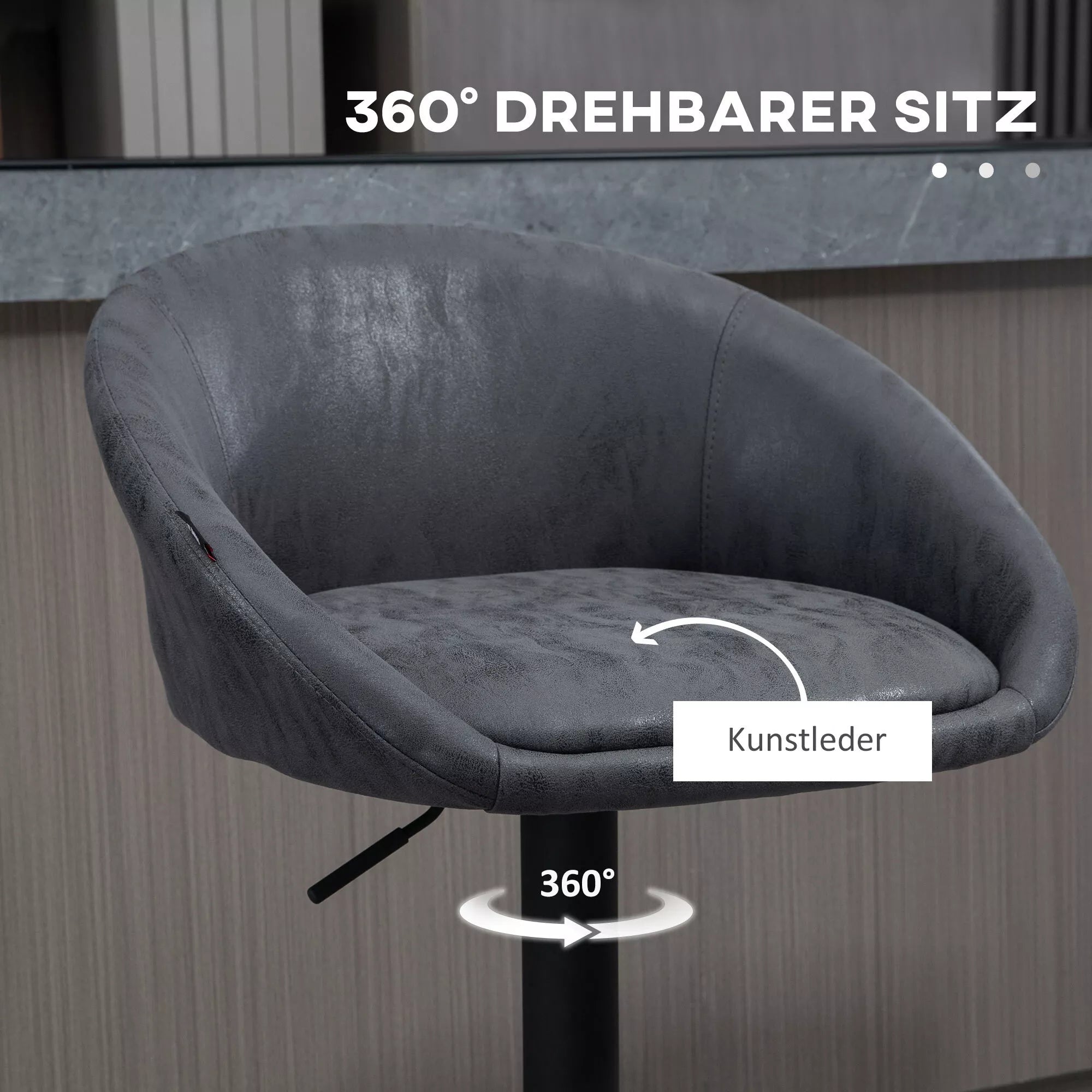360° pasukama, baro kėdžių komplektas (2 vnt.), pilkas audinys ir metalas, 57x50x104 cm